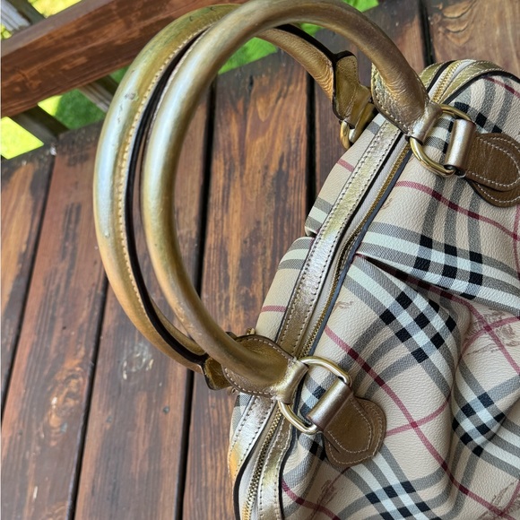 Burberry Haymarket Check Pattern Metallic Handle Thornley Satchel Bowling Bag - Picture 4 of 16